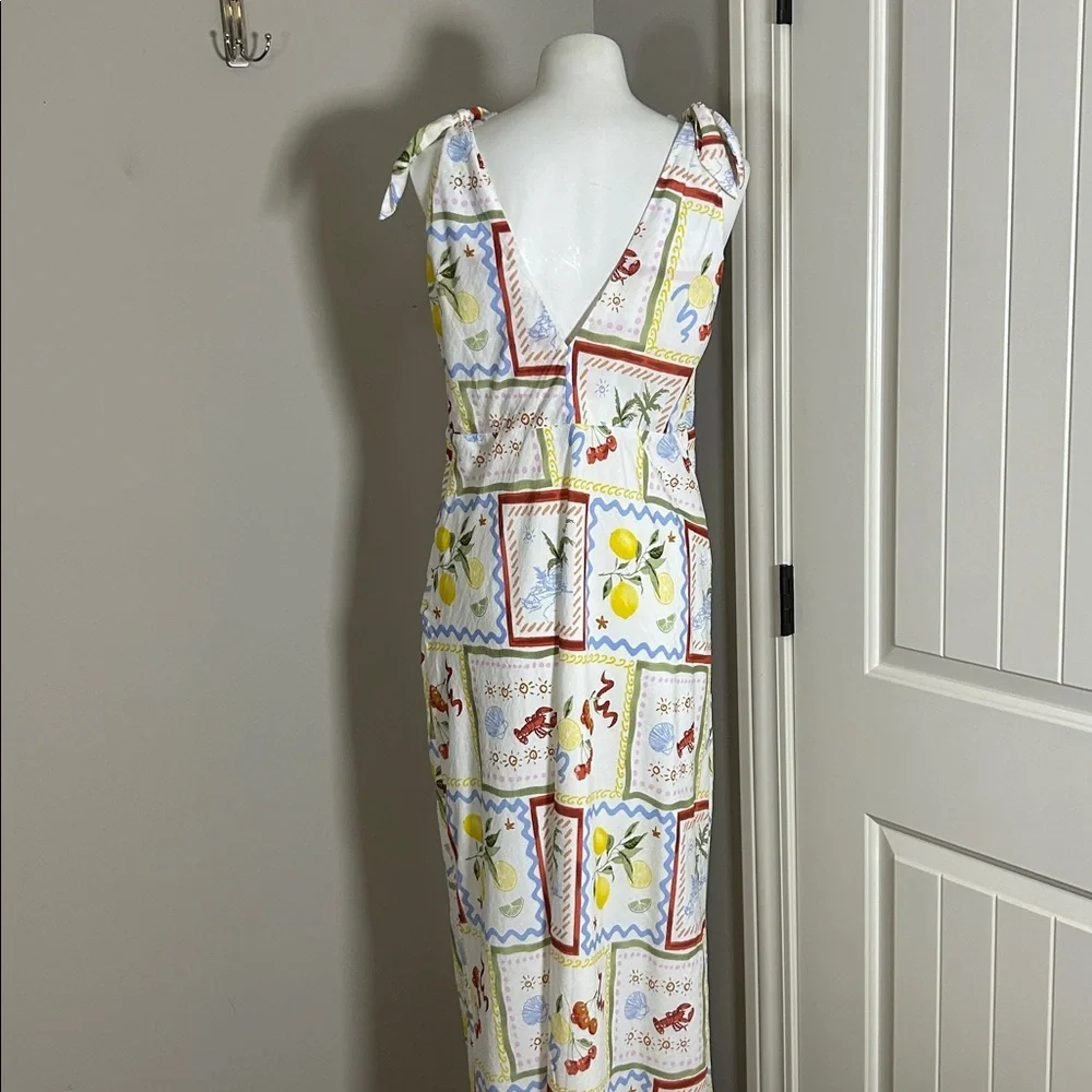 Abercrombie and Fitch Tie Front Scarf Midi Dress Italy Coastal Fruit Sz L NEW - Picture 10 of 13
